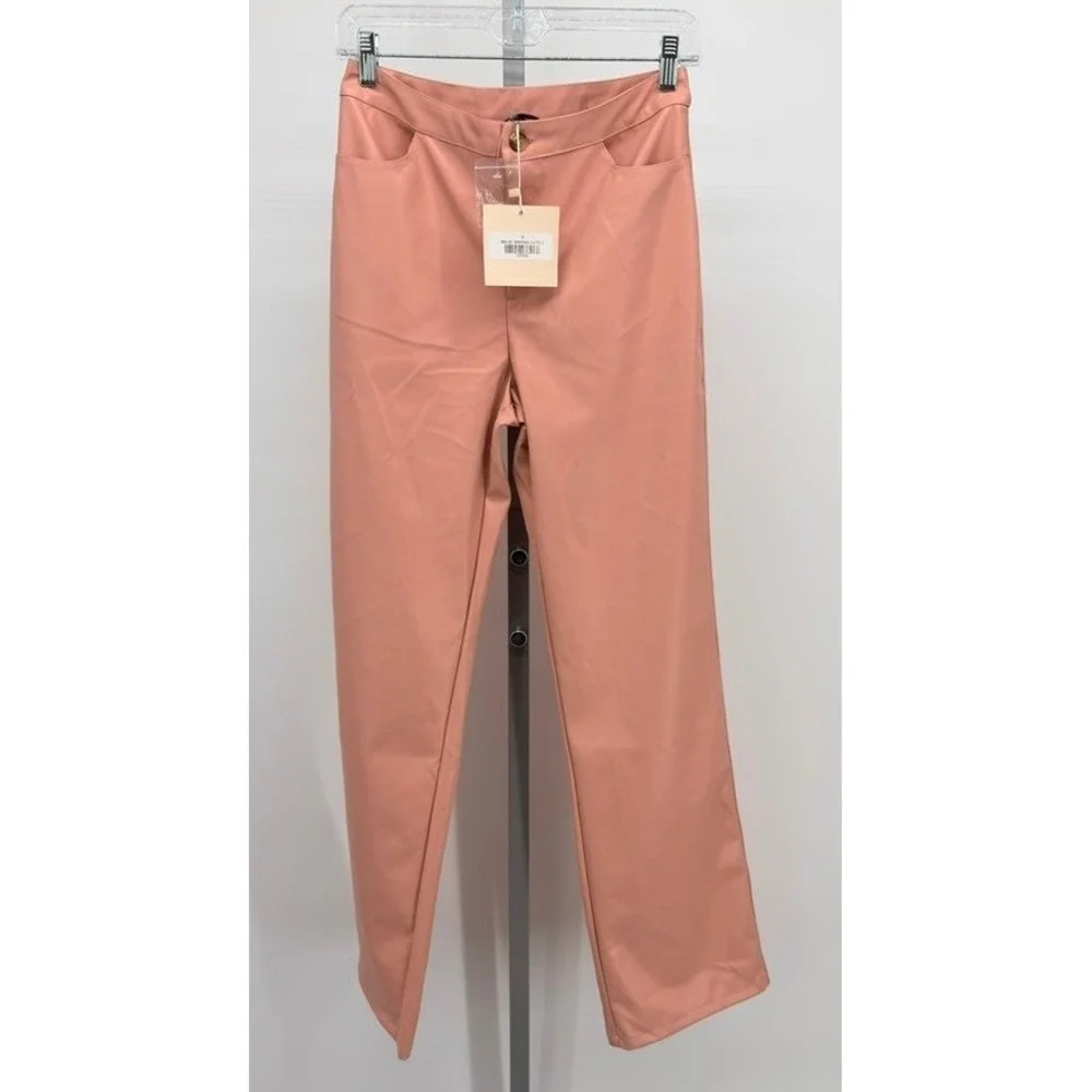 Kittenish Faux Leather Pants Small‎ Pink Blush Straight Leg NWT $64